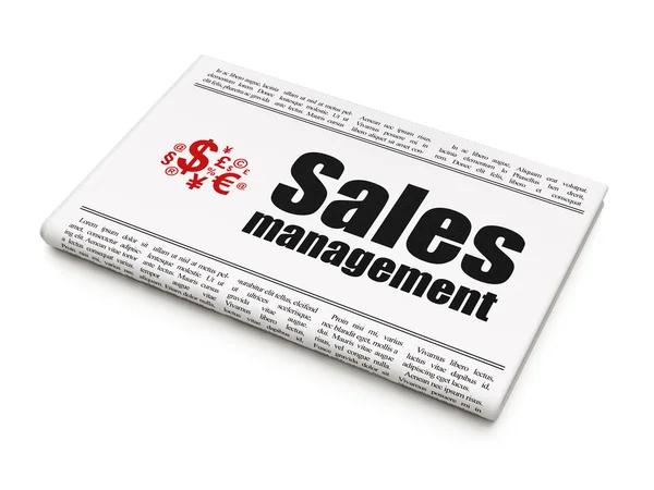 Marketingconcept nieuws: krant met sales management en Financiën symbool — Stockfoto