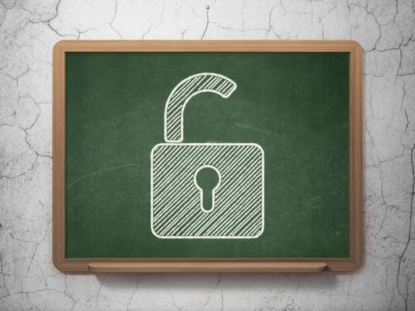 Security concept: Opened Padlock on chalkboard background — Stock Photo, Image