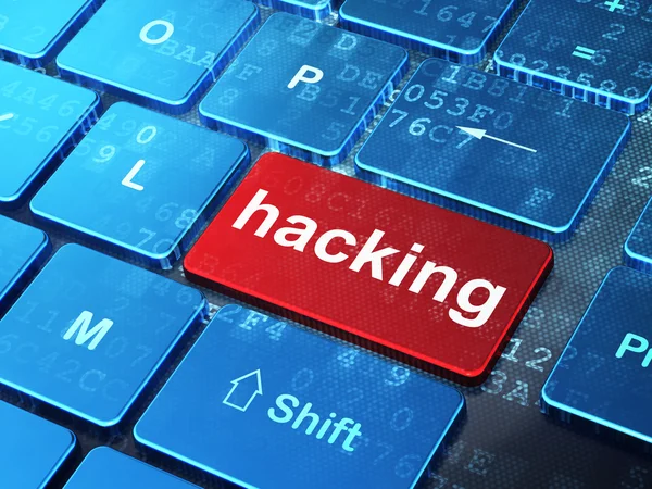 Conceito de proteção: Hacking no fundo do teclado do computador — Fotografia de Stock