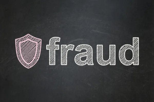 Conceito de proteção: Escudo e fraude no fundo do quadro — Fotografia de Stock