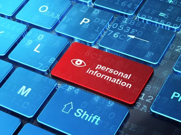 隐私权的概念： 眼睛和计算机上的个人信息键盘背景 — 图库照片