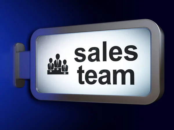 Reclame concept: verkoopteam en zakelijke team op billboard achtergrond — Stockfoto