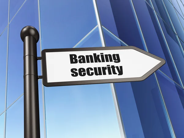 Skydd koncept: underteckna banksäkerhet på att bygga bakgrund — Stockfoto