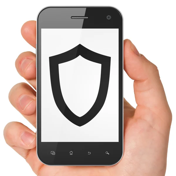 Veiligheidsconcept: contouren Shield op smartphone — Stockfoto