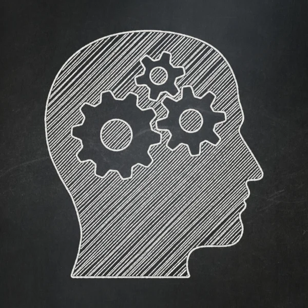 Advertising concept: Head With Gears on chalkboard background — Stock Photo, Image