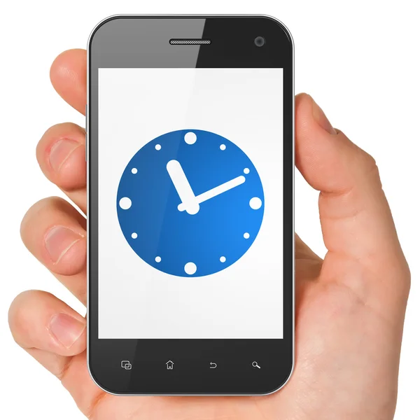 时间轴的概念: 在智能手机上的时钟 — 图库照片