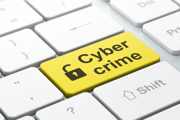 Bescherming concept: geopend hangslot en cyber criminaliteit op computer toetsenbord achtergrond — Stockfoto