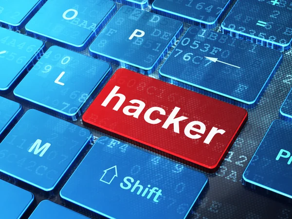 Conceito de proteção: Hacker no fundo do teclado do computador — Fotografia de Stock