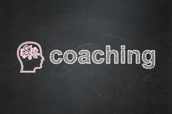 Education concept: Head With Finance Symbol and Coaching on chalkboard background — Stock Photo, Image