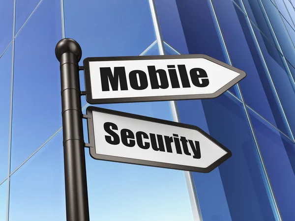 Concept de protection : signer Mobile Security sur fond de bâtiment — Photo