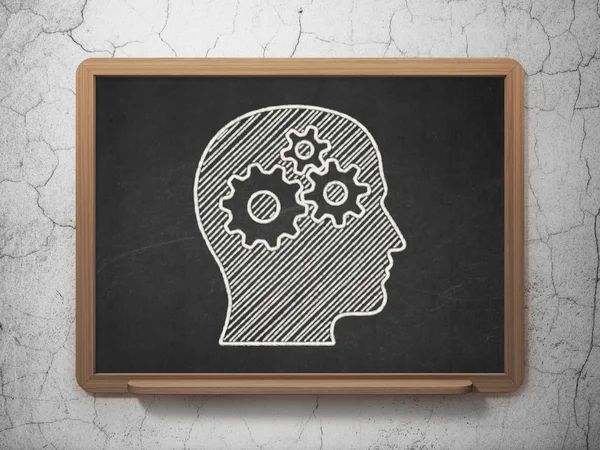 Marketing concept: Head With Gears on chalkboard background — Stock Photo, Image