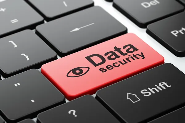 Concetto di sicurezza: sicurezza degli occhi e dei dati su sfondo tastiera del computer — Foto Stock