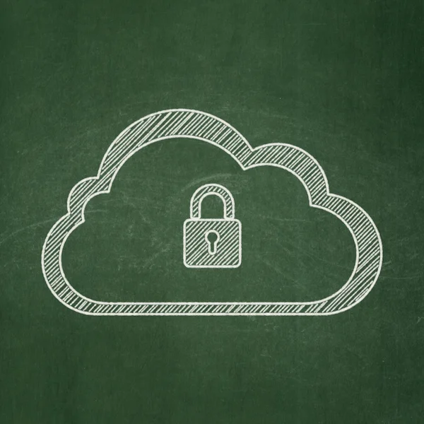 Cloud computing concept: Cloud With Padlock on chalkboard background — Stock Photo, Image