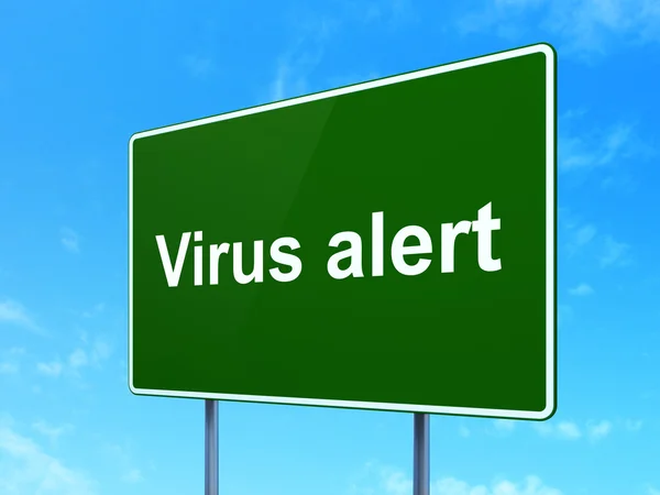Koncepcja zabezpieczenia: alarm o wirusie na tło znak drogowy — Zdjęcie stockowe