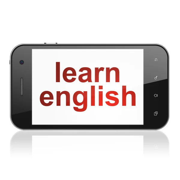 Концепция образования: Изучение английского языка на смартфоне — стоковое фото
