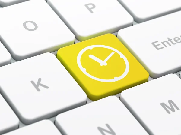 Concetto di tempo: Orologio su sfondo tastiera del computer — Foto Stock