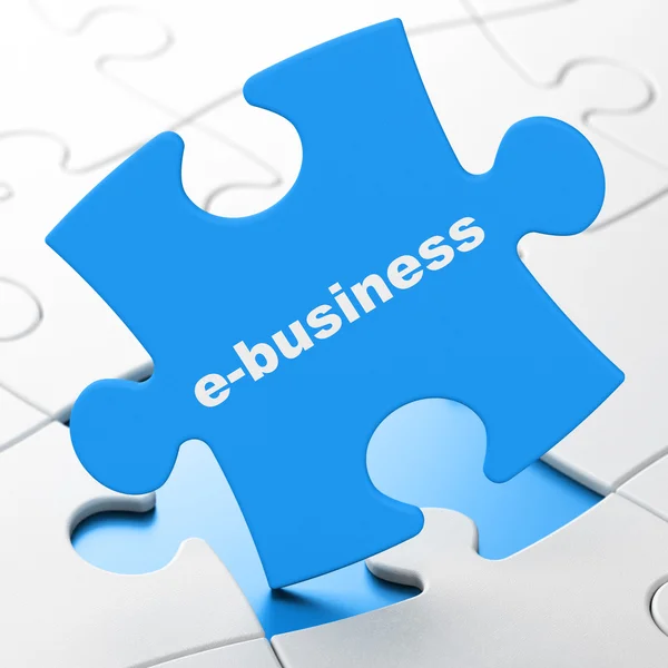事業コンセプト： パズルの背景に e ビジネス — ストック写真