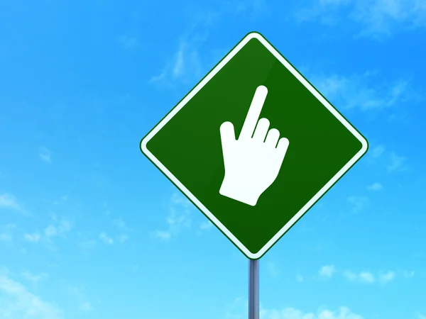 Web design concept: Mouse Cursor on road sign background — Stock Photo, Image