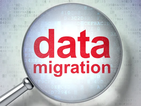 Data concept: Data Migration with optical glass — Stock Photo, Image