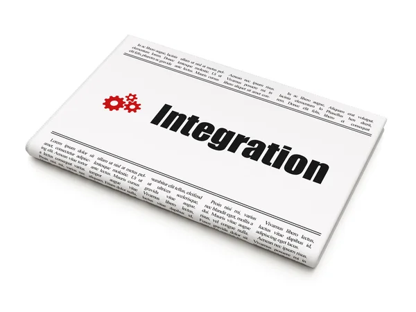 Business news concept: giornale con integrazione e ingranaggi — Foto Stock