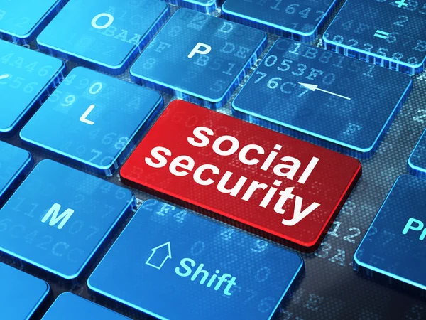 Conceito de segurança: Segurança social no fundo do teclado do computador — Fotografia de Stock