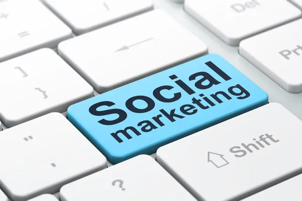 Concetto di pubblicità: Social Marketing su sfondo tastiera del computer — Foto Stock