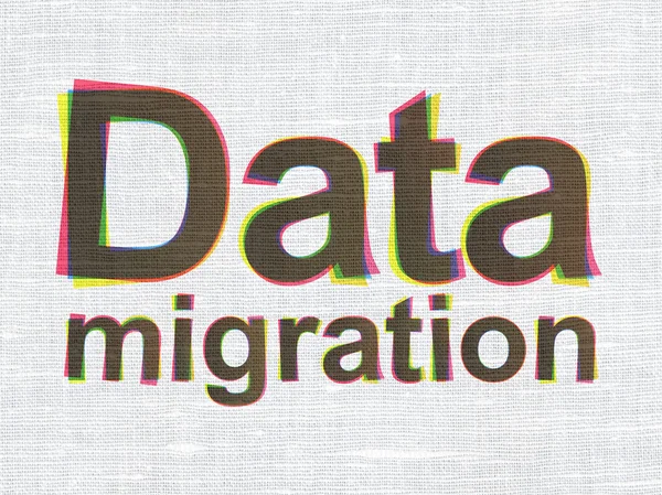 Concept de données : Migration de données sur fond de texture de tissu — Photo