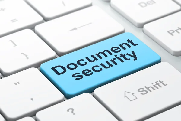 Koncepcji ochrony: dokument bezpieczeństwa na tle klawiatury komputera — Zdjęcie stockowe
