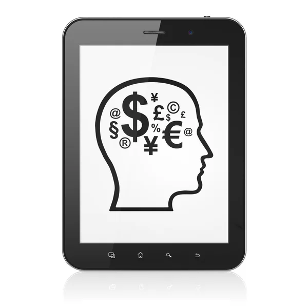 Concetto pubblicitario: Head With Finance Symbol su tablet — Foto Stock
