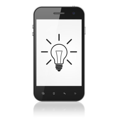 İş kavramı: ampul smartphone cep telefonu ile