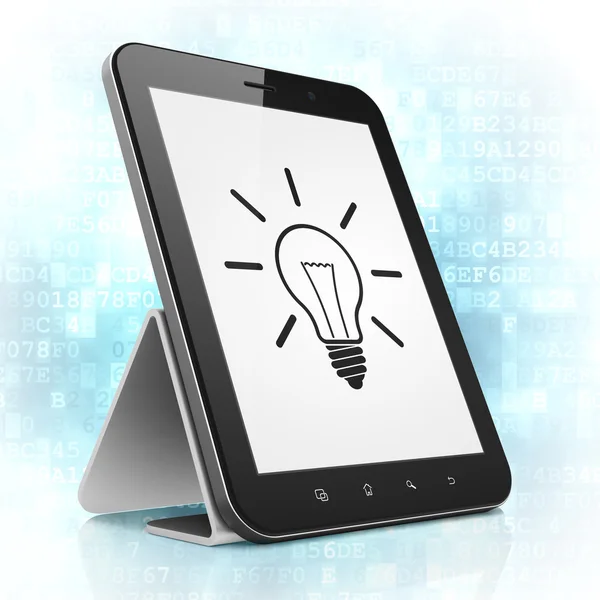 Business concept: Lampadina su tablet pc — Foto Stock
