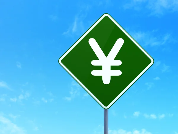 Concepto de moneda: Yen en el fondo de la señal de tráfico — Foto de Stock