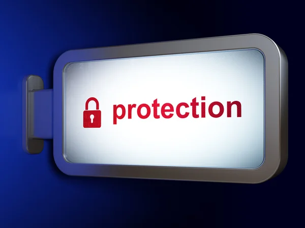 Concetto di sicurezza: protezione e lucchetto chiuso su sfondo cartellone — Foto Stock