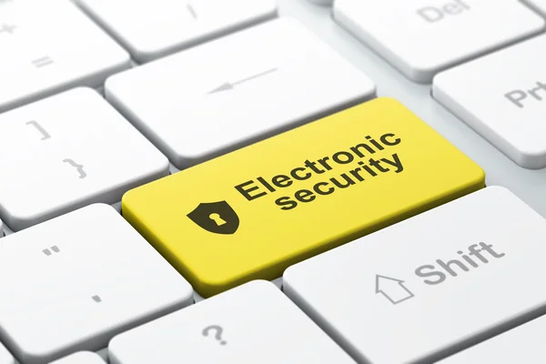 Privacy concept: schild met sleutelgat en elektronische beveiliging op computer toetsenbord achtergrond — Stockfoto