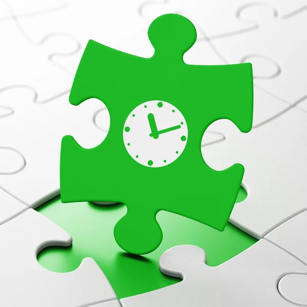 Time concept: Clock on puzzle background — Stock Photo, Image