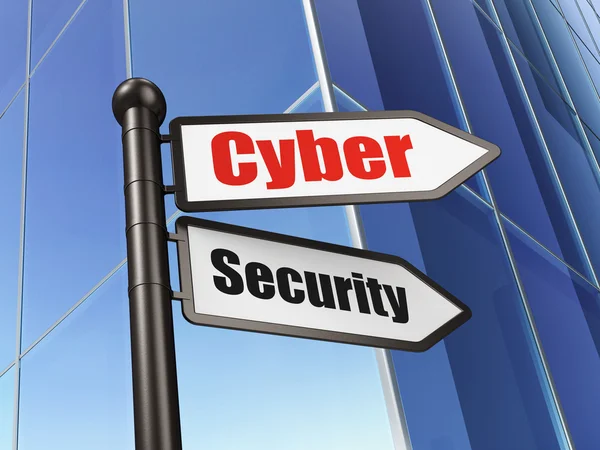 Концепция безопасности: знак кибербезопасности на фоне здания — стоковое фото