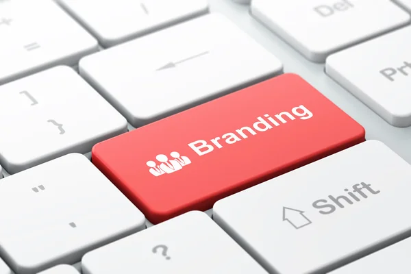 Concetto di pubblicità: Business People e Branding su sfondo tastiera del computer — Foto Stock
