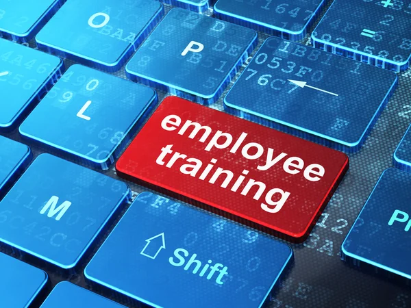 教育の概念： 従業員のコンピューターのキーボードの背景にトレーニング — ストック写真