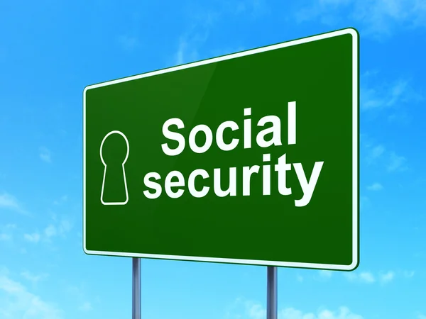 Privacy concept: Social Security and Keyhole on road sign background — Stock Photo, Image