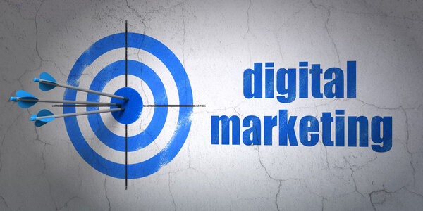Marketing concept: target and Digital Marketing on wall background