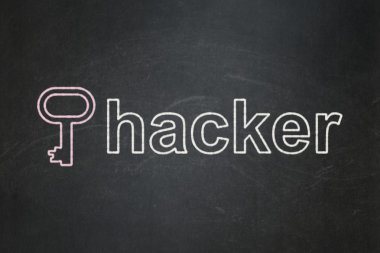 koruma kavramı: anahtar ve hacker kara tahta zemin üzerine