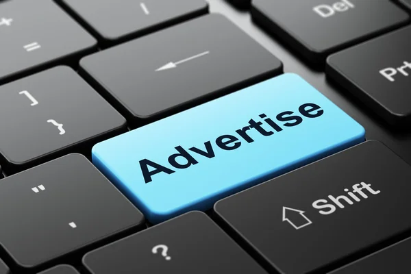 Marketingkonzept: Werbung auf Computertastatur-Hintergrund — Stockfoto