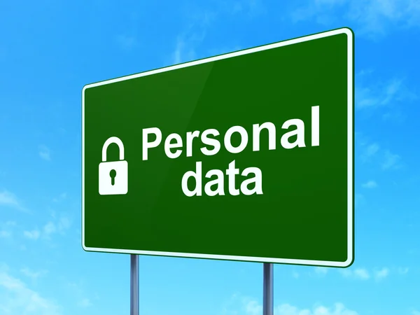 Information concept: Personal Data and Closed Padlock on road sign background — Stock Photo, Image