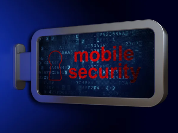 Концепция безопасности: Мобильная безопасность и замочная скважина на фоне рекламного щита — стоковое фото