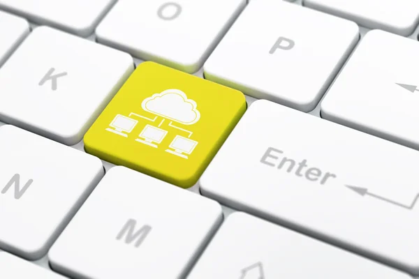 Концепция создания облачных сетей: облачная сеть на фоне клавиатуры компьютера — стоковое фото