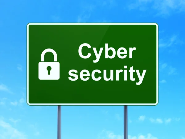 Security concept: Cyber Security and Closed Padlock on road sign background — Stock Photo, Image