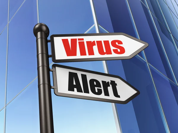 Concepto de seguridad: signo de alerta de virus en la construcción de fondo —  Fotos de Stock