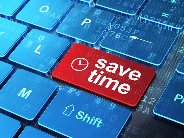 Timeline-Konzept: Uhr und Zeit sparen auf Tastatur-Hintergrund — Stockfoto