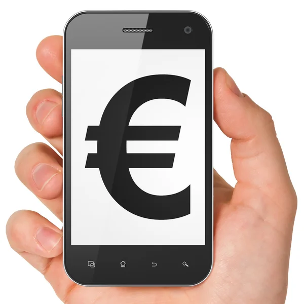 Pojęcie waluta: euro na smartphone — Zdjęcie stockowe