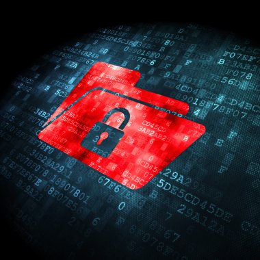 İş kavramı: klasör ile kilidi dijital arka plan üzerinde